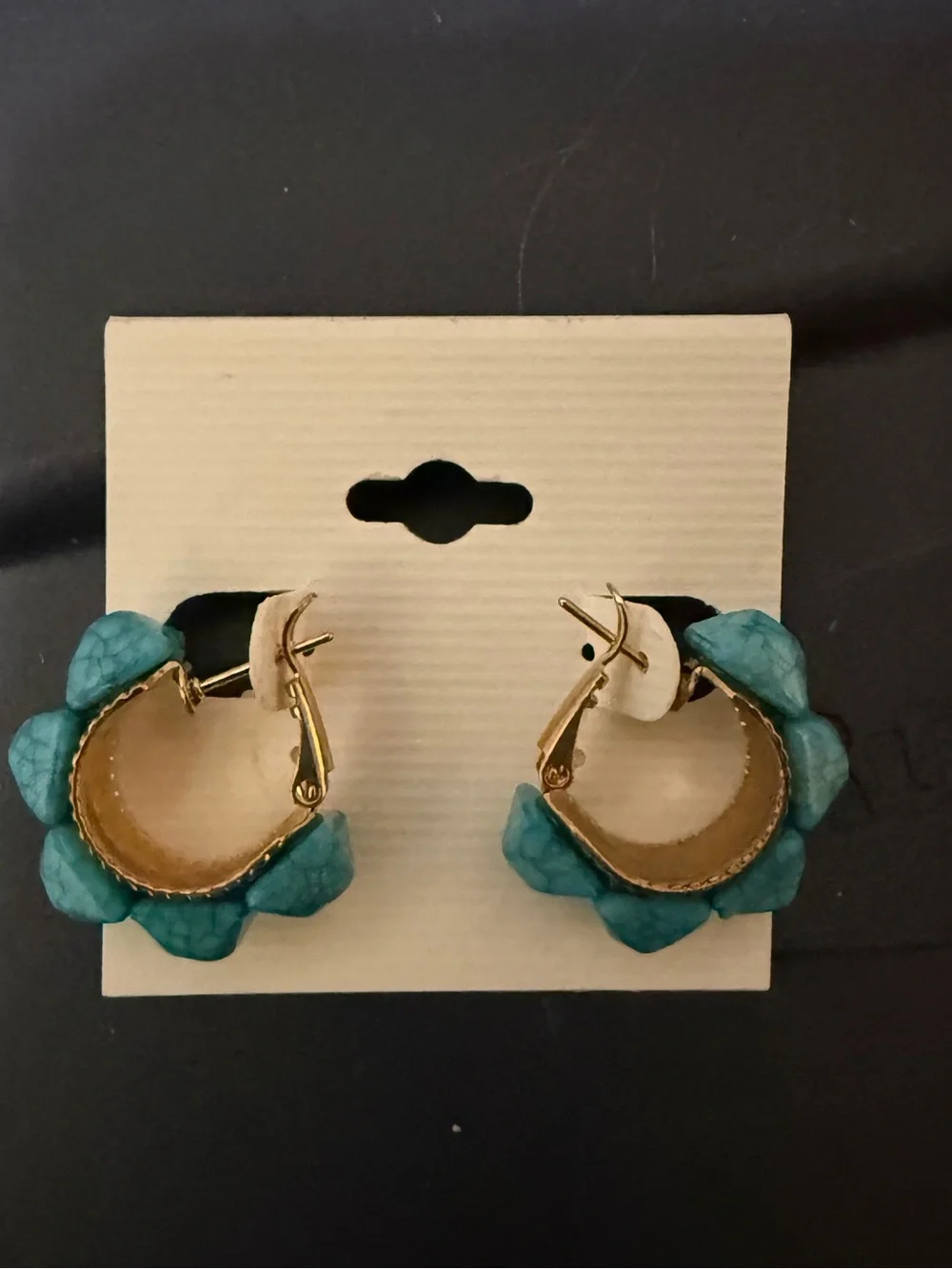 Gold Hoop Earrings with Turquoise Bead Detail - Women Jewelry